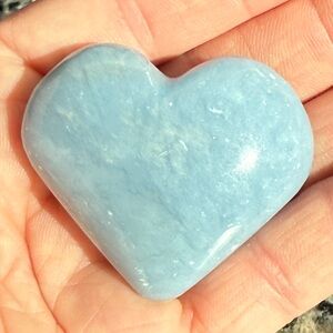 Blue Angelite Crystal Heart Carving, Wandering Bunny LLC